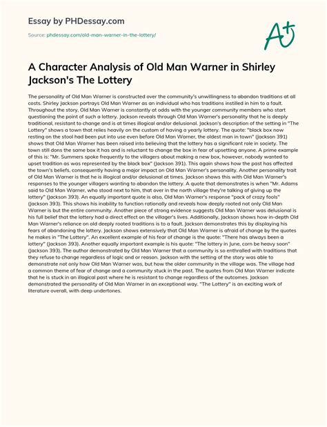 A Character Analysis Of Old Man Warner In Shirley Jackson'S .